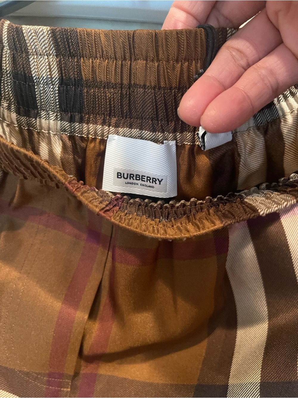 Burberry Caramel Brown Nova Check Skirt with Tan and Cream Accents